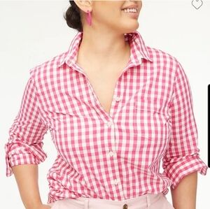 J. Crew Gingham Garcon Pink Button Down Shirt Preppy Casual Organic Cotton